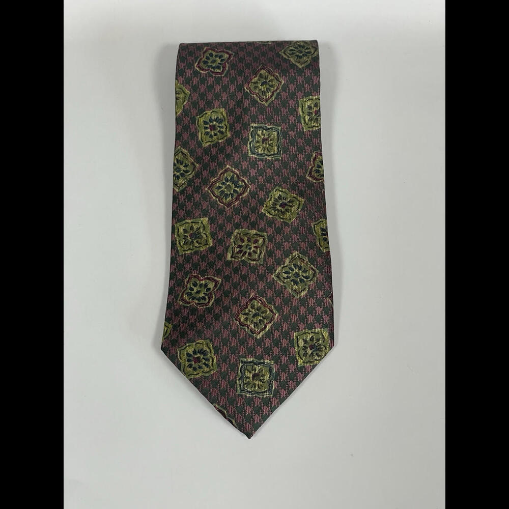 Vintage Burberrys London Mens Floral Houndstooth Handmade 100% Silk Tie EUC